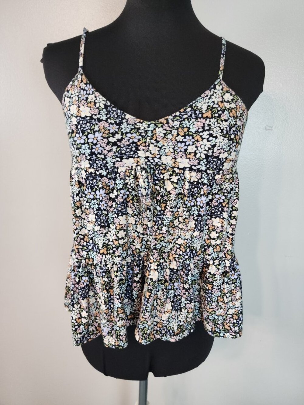 SO Size XS Ditsy Floral Babydoll Empire Smocked Peplum Tank Top Whimsy Fairy